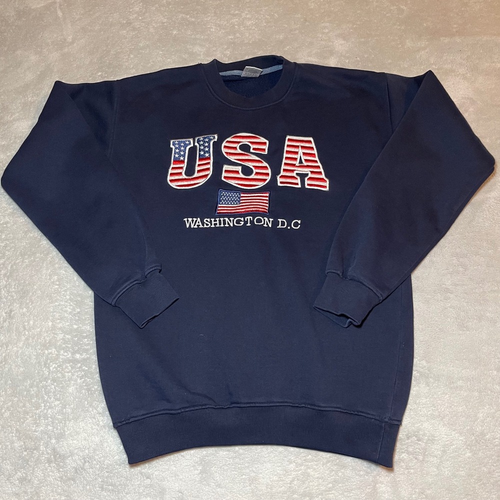 Vintage ANWA USA Washington DC Sweatshirt Mens Medium Blue Crewneck Embroidered